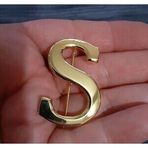 Initial Monogram S vintage gold tone block letter AK Anne Klein Brooch Pin VTG